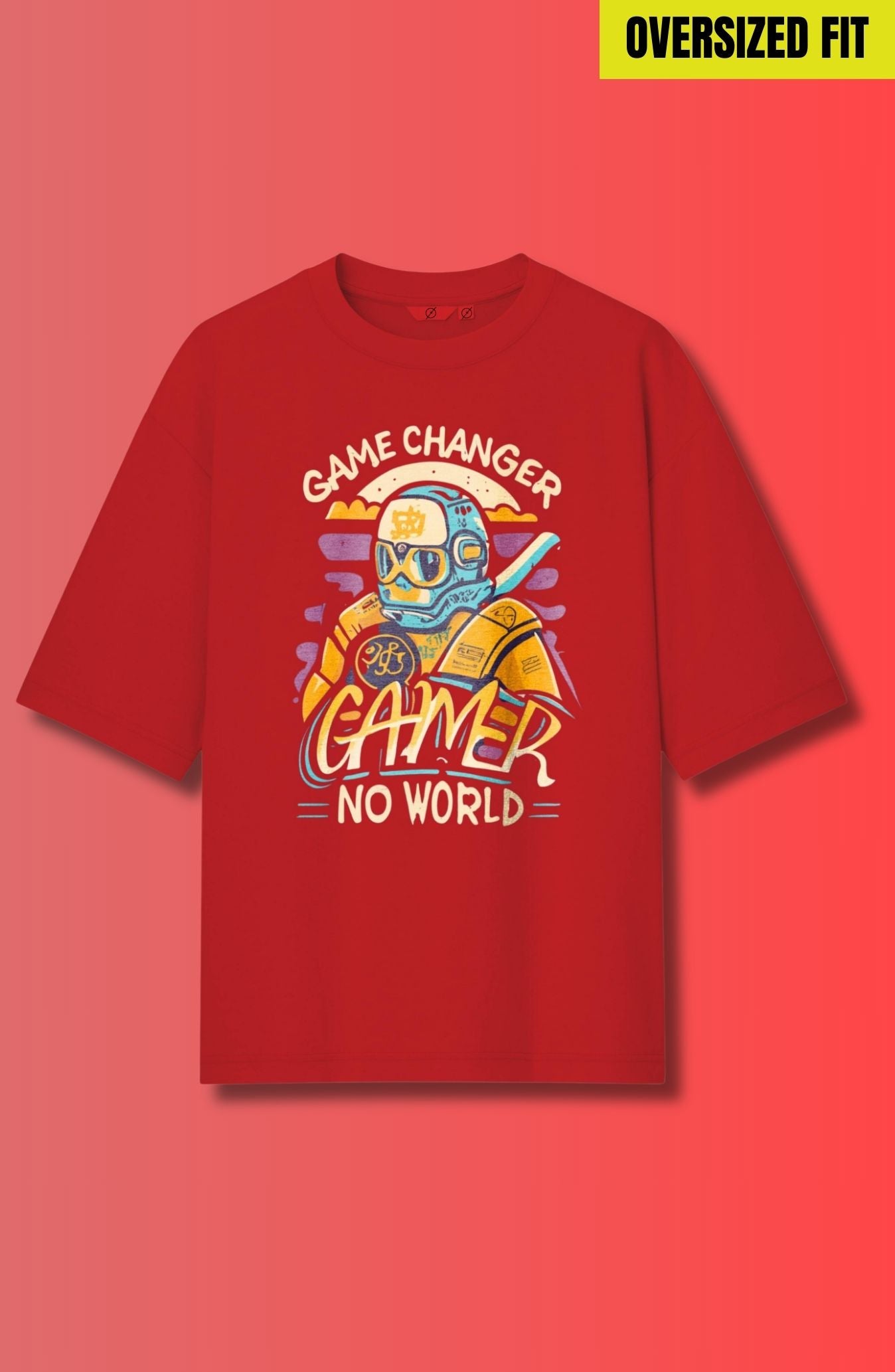 Gamer No World : Red Printed Oversized T-Shirt