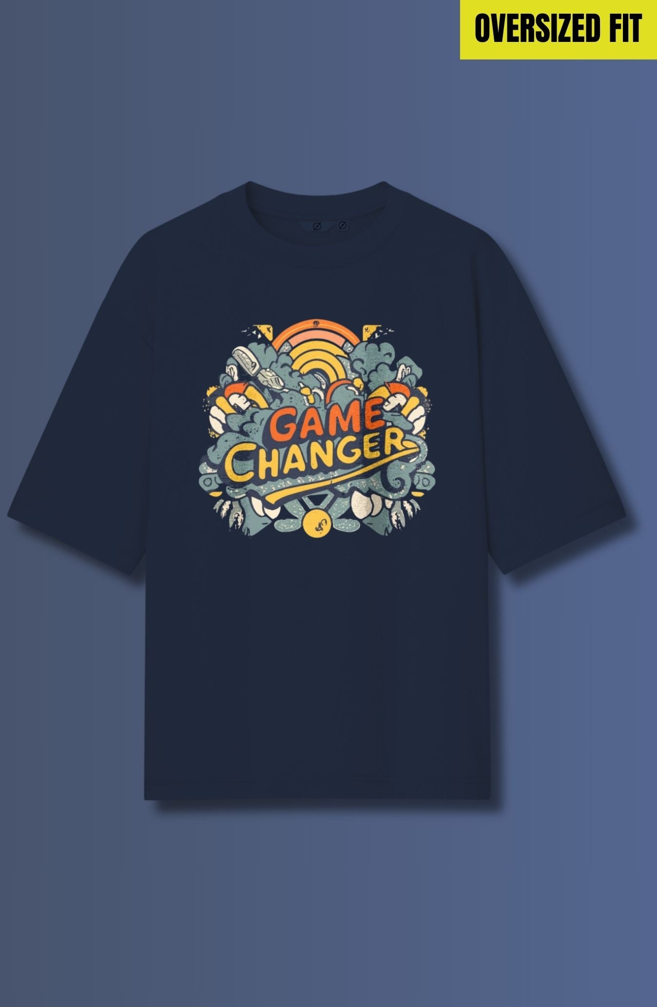 Game Changer Navy Blue Printed Oversized T-Shirt