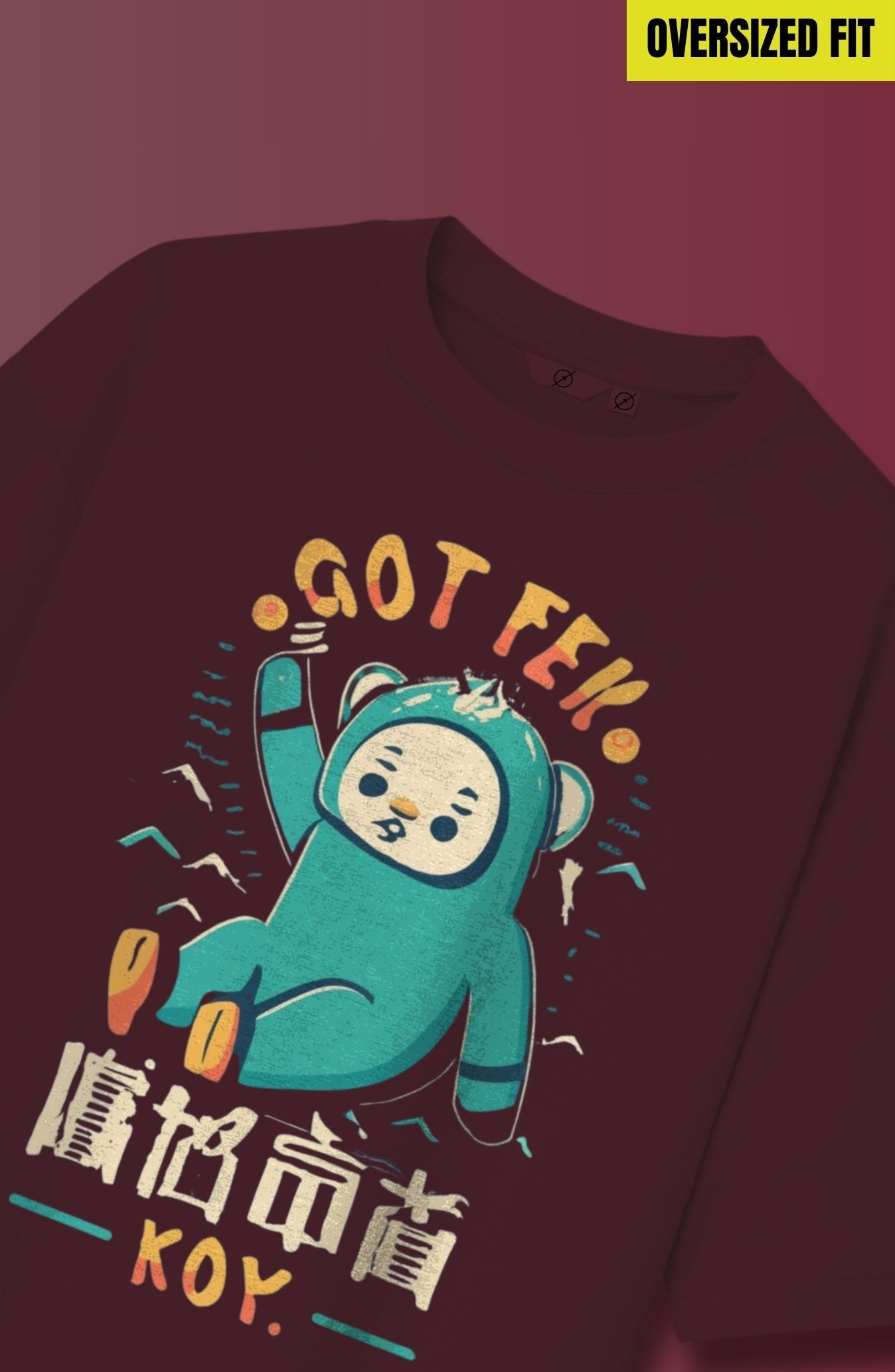 Got Fek : Maroon Printed Oversized T-Shirt