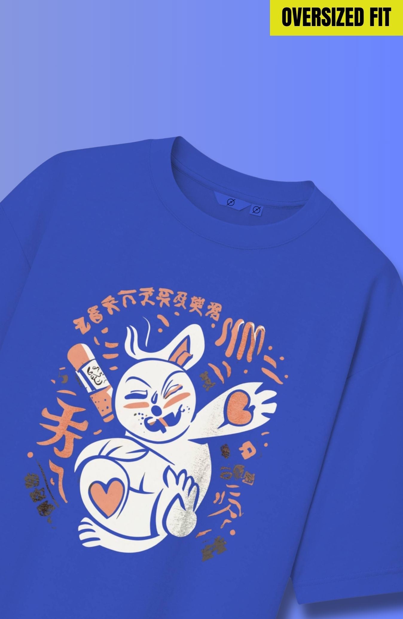 Shiruka : Royal Blue Printed Oversized T-Shirt