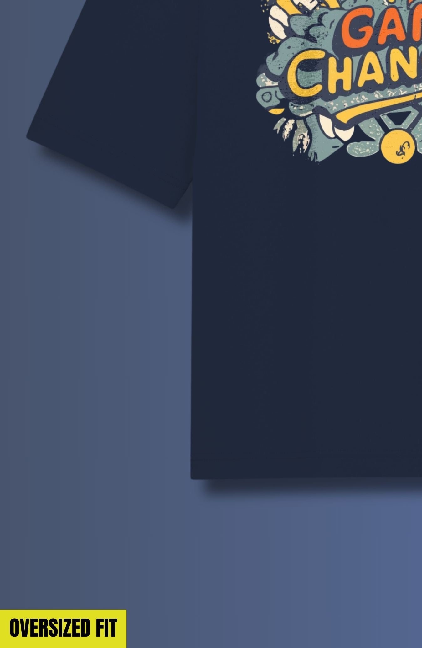 Game Changer Navy Blue Printed Oversized T-Shirt