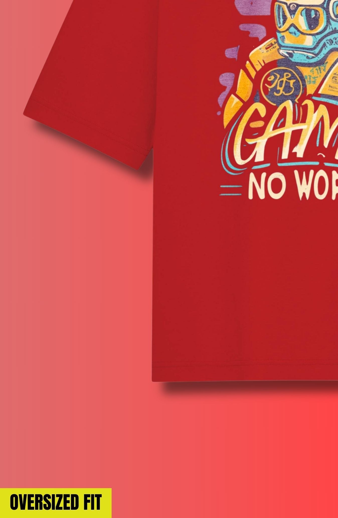 Gamer No World : Red Printed Oversized T-Shirt