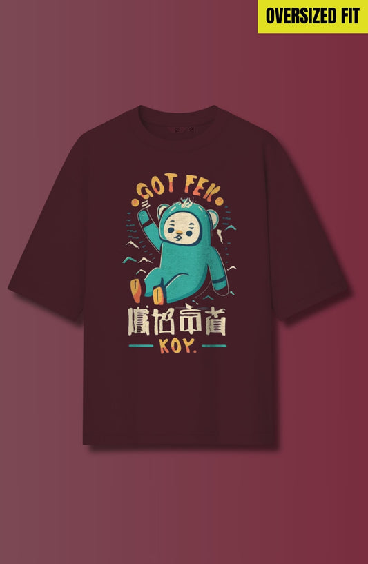 Got Fek : Maroon Printed Oversized T-Shirt