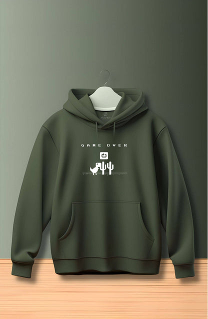 Game Over Olive Green Printed Classic Hoodie