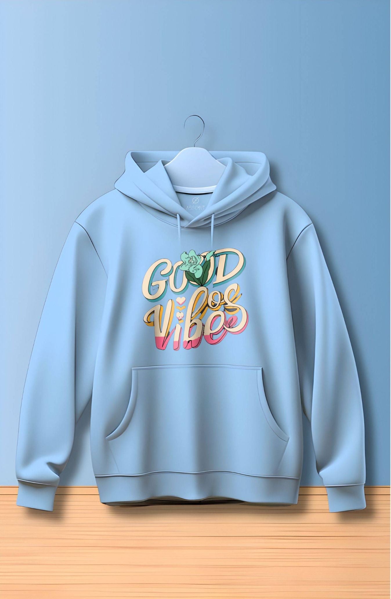 Good Vibes Powder Blue Printed Classic Hoodie
