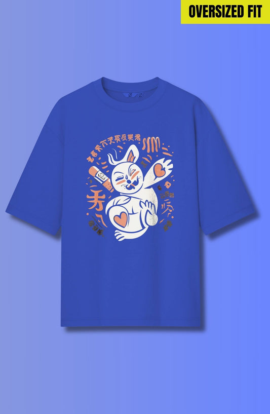 Shiruka : Royal Blue Printed Oversized T-Shirt