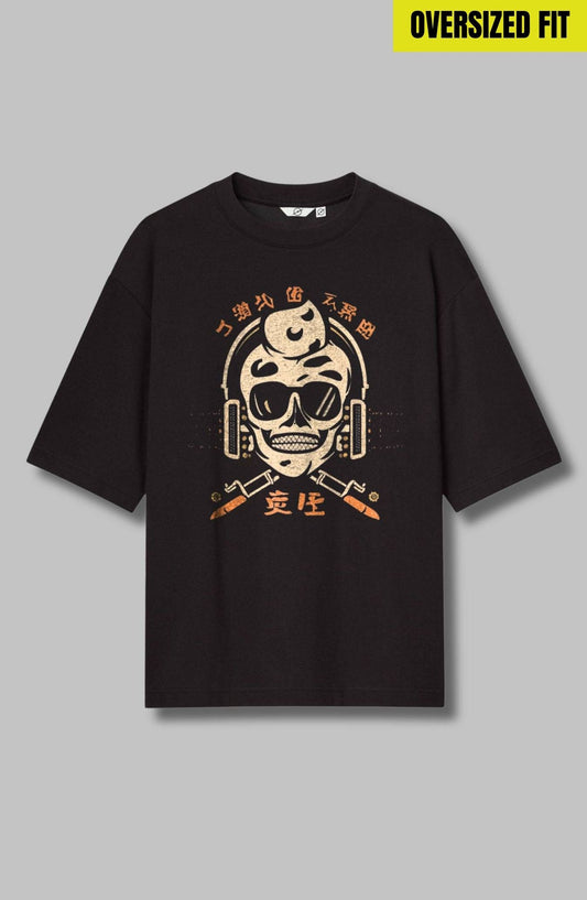 Skelton Head : Black Printed Oversized T-Shirt