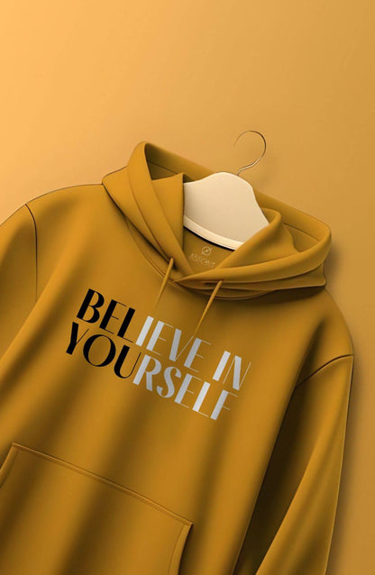 Believe In Yourself: Mustard Yellow Printed Classic Hoodie
