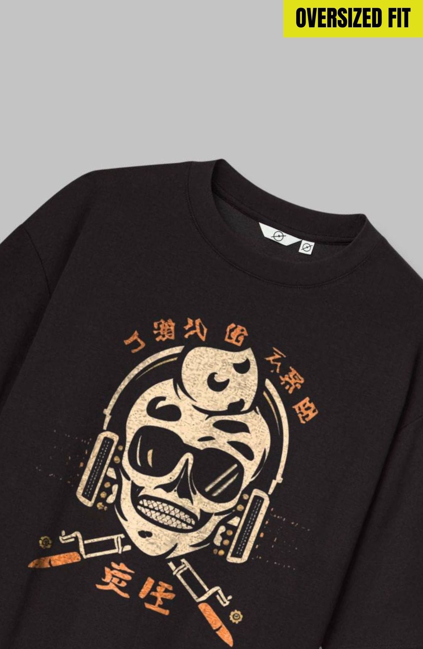 Skelton Head : Black Printed Oversized T-Shirt