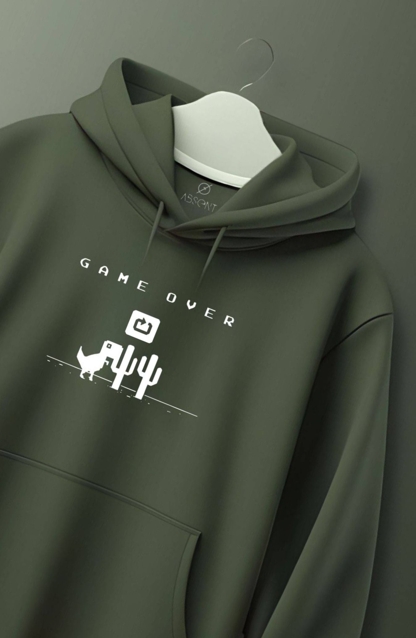 Game Over Olive Green Printed Classic Hoodie