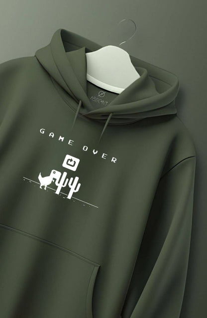 Game Over Olive Green Printed Classic Hoodie