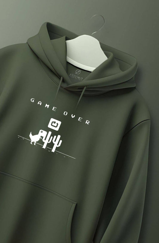 Game Over Olive Green Printed Classic Hoodie