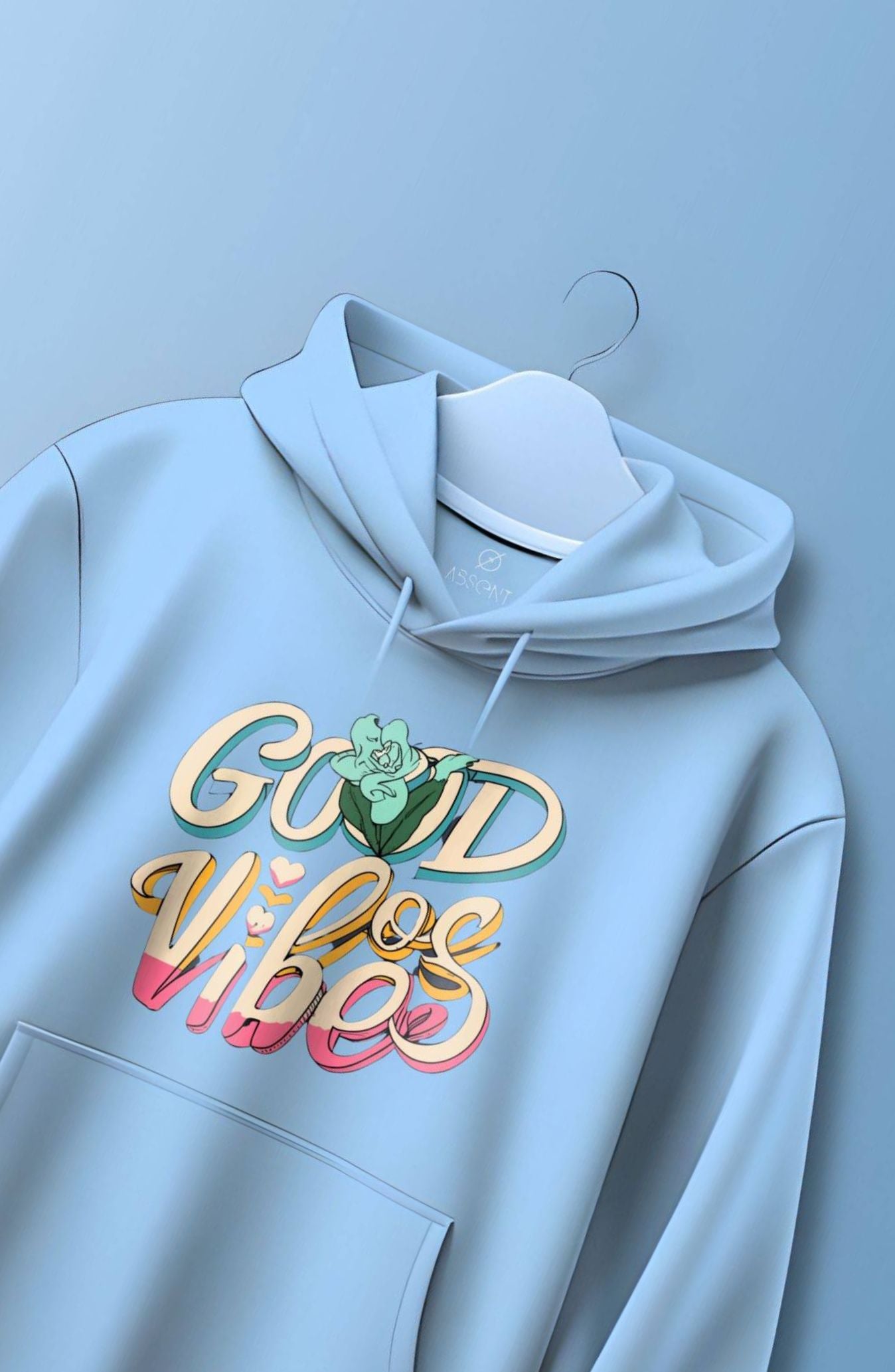 Good Vibes Powder Blue Printed Classic Hoodie