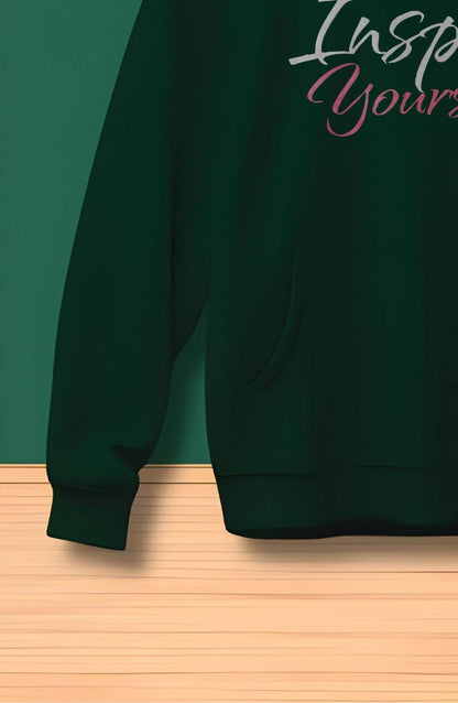 Inspire Yourself : Bottle Green Printed Classic Hoodie