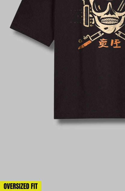Skelton Head : Black Printed Oversized T-Shirt