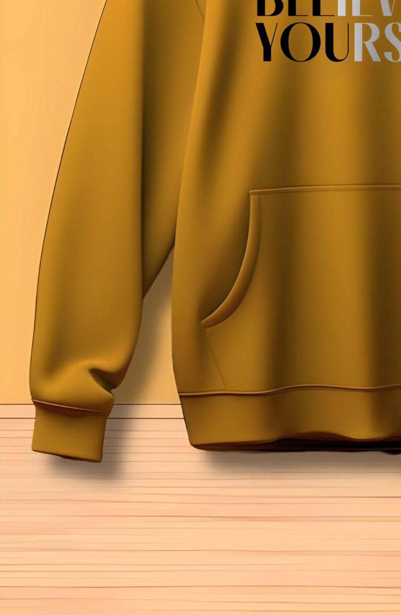 Believe In Yourself: Mustard Yellow Printed Classic Hoodie