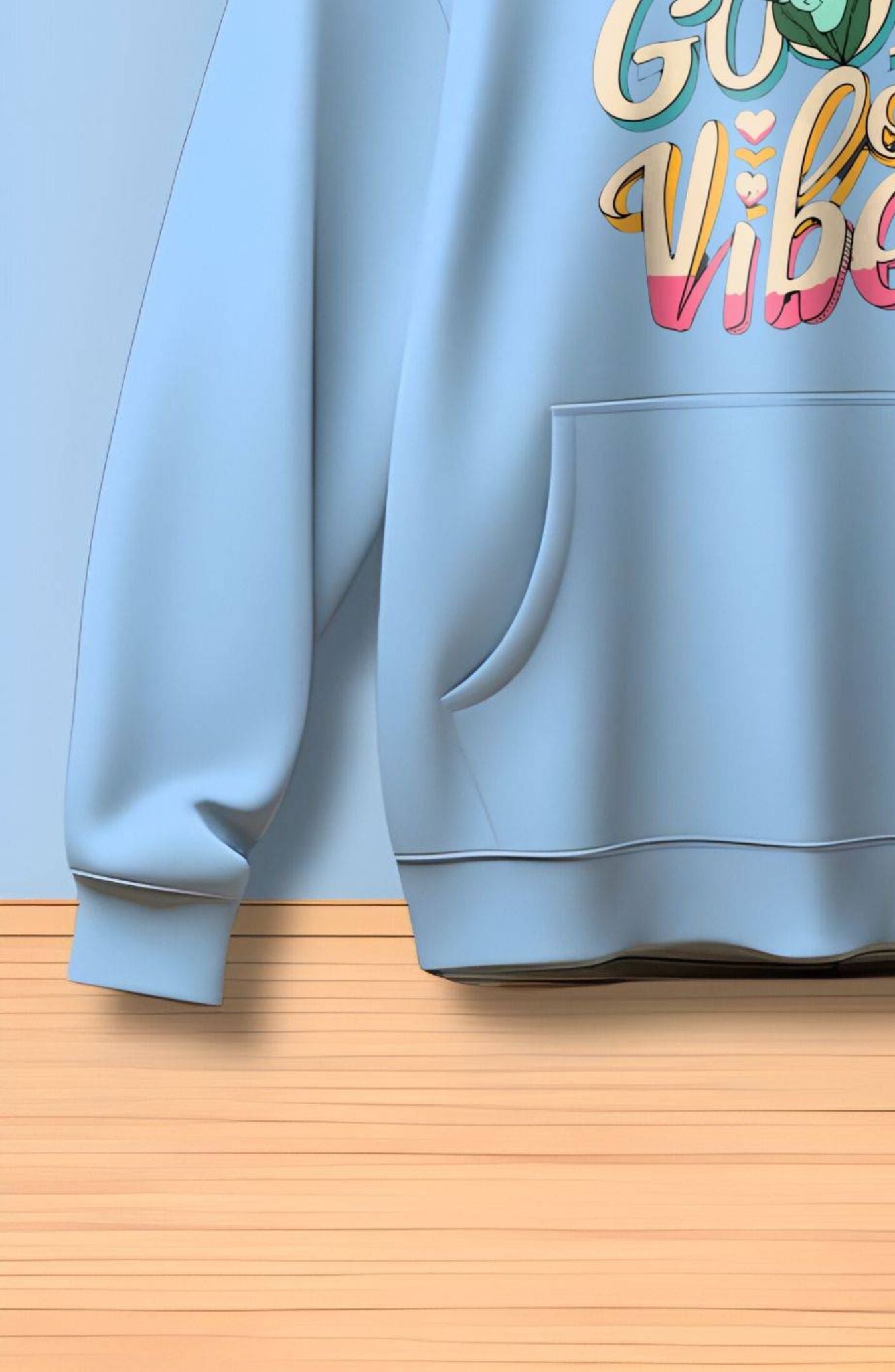 Good Vibes Powder Blue Printed Classic Hoodie